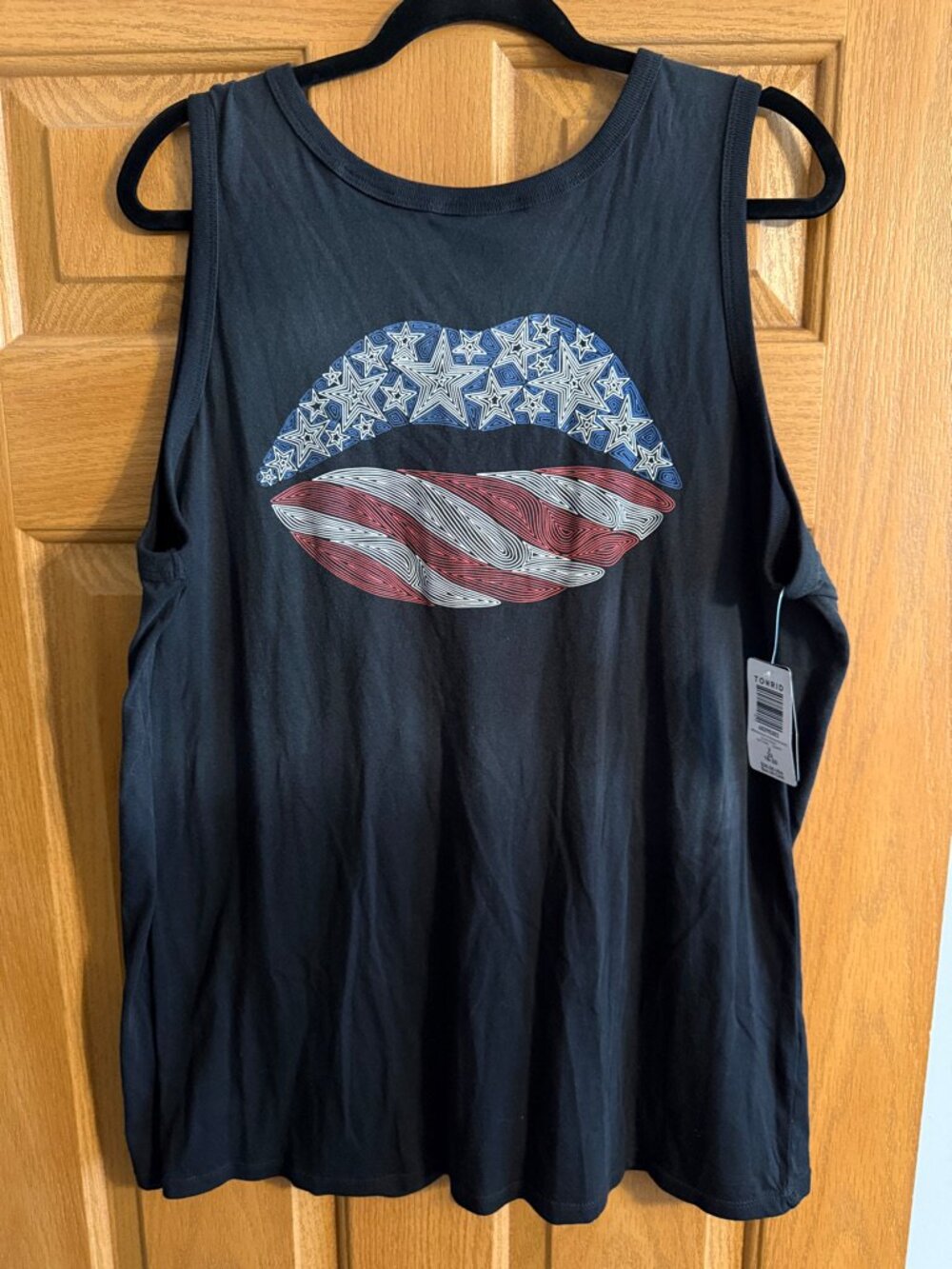 Torrid American Lips Classic Fit Cotton Crew Neck Slash Back Black Wash Tank